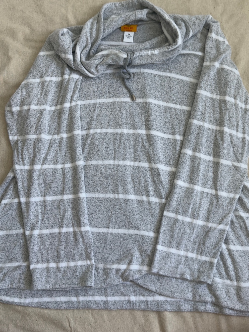 Ruby Rd. Gray & White Striped Cowl Neck Sweater